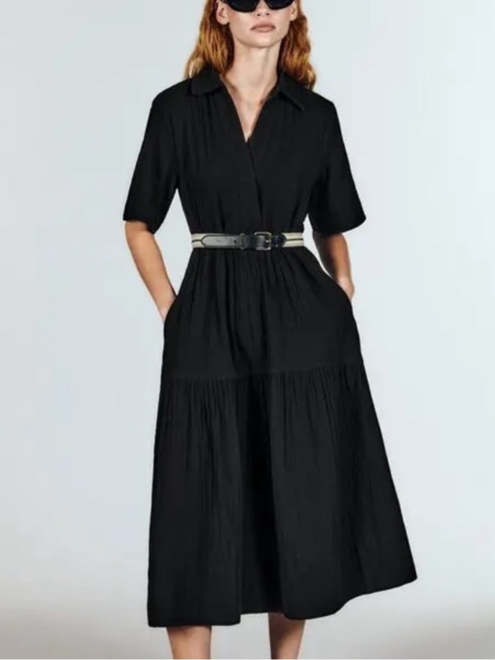 ME+EM Gauzy Cotton Cheesecloth Relaxed Midi Day Dress